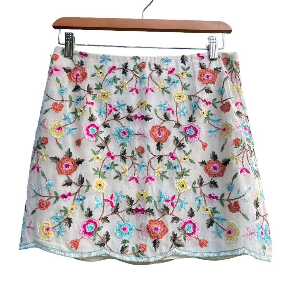Emma Black 100% Silk Embroidered Lace Mini Skirt Floral Embroidered Skirt - Picture 2 of 16